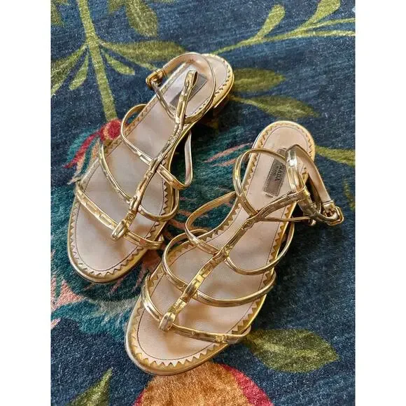 Authentic PRADA Gold Gladiator Strap Sandals Size 37.5 *READ DESCRIPTION* - Picture 1 of 12